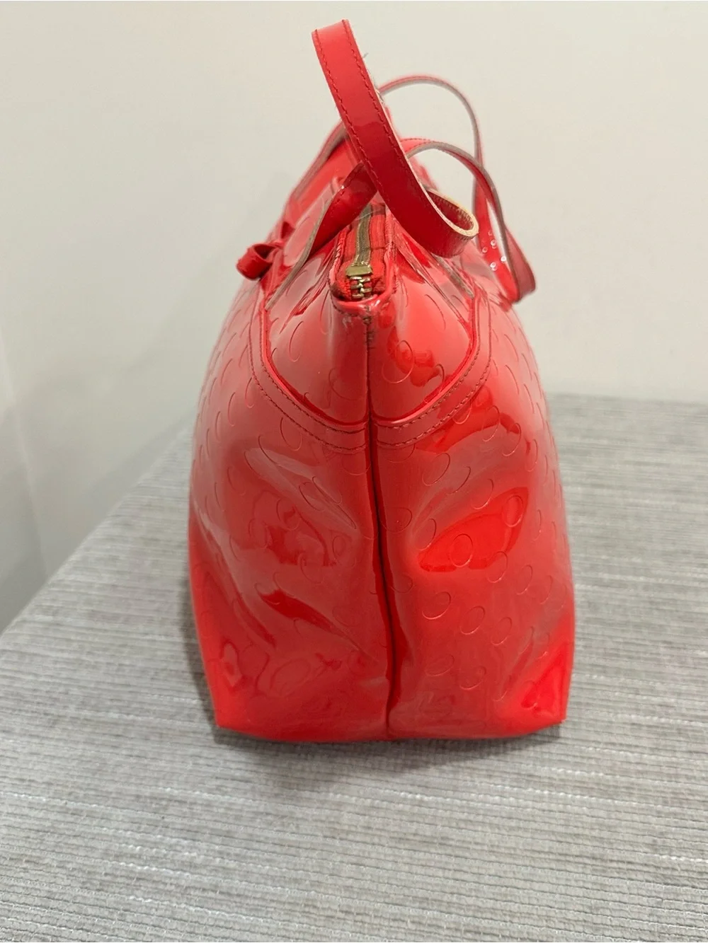 Kate Spade New York Large Red Vinyl Circle Pattern Tote Bag